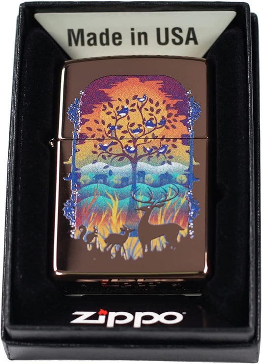 Natural Wonders Fairy Tale Forest Scene - High Polish Rose Gold Zippo Lighter