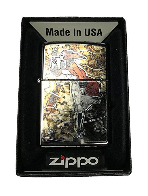 Vintage Windy Girl In Breeze - Fusion High Polish Chrome Zippo Lighter