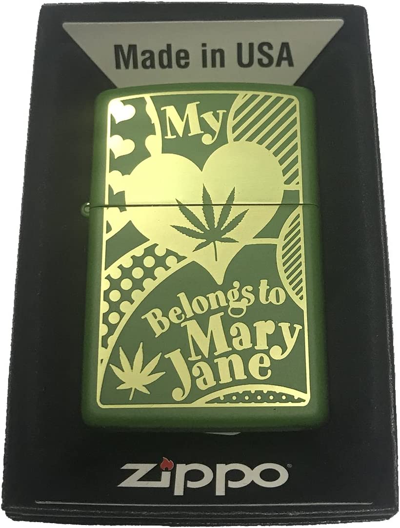 My Heart is with Mary Jane - Engraved Moss Green Matte Zippo Lighter