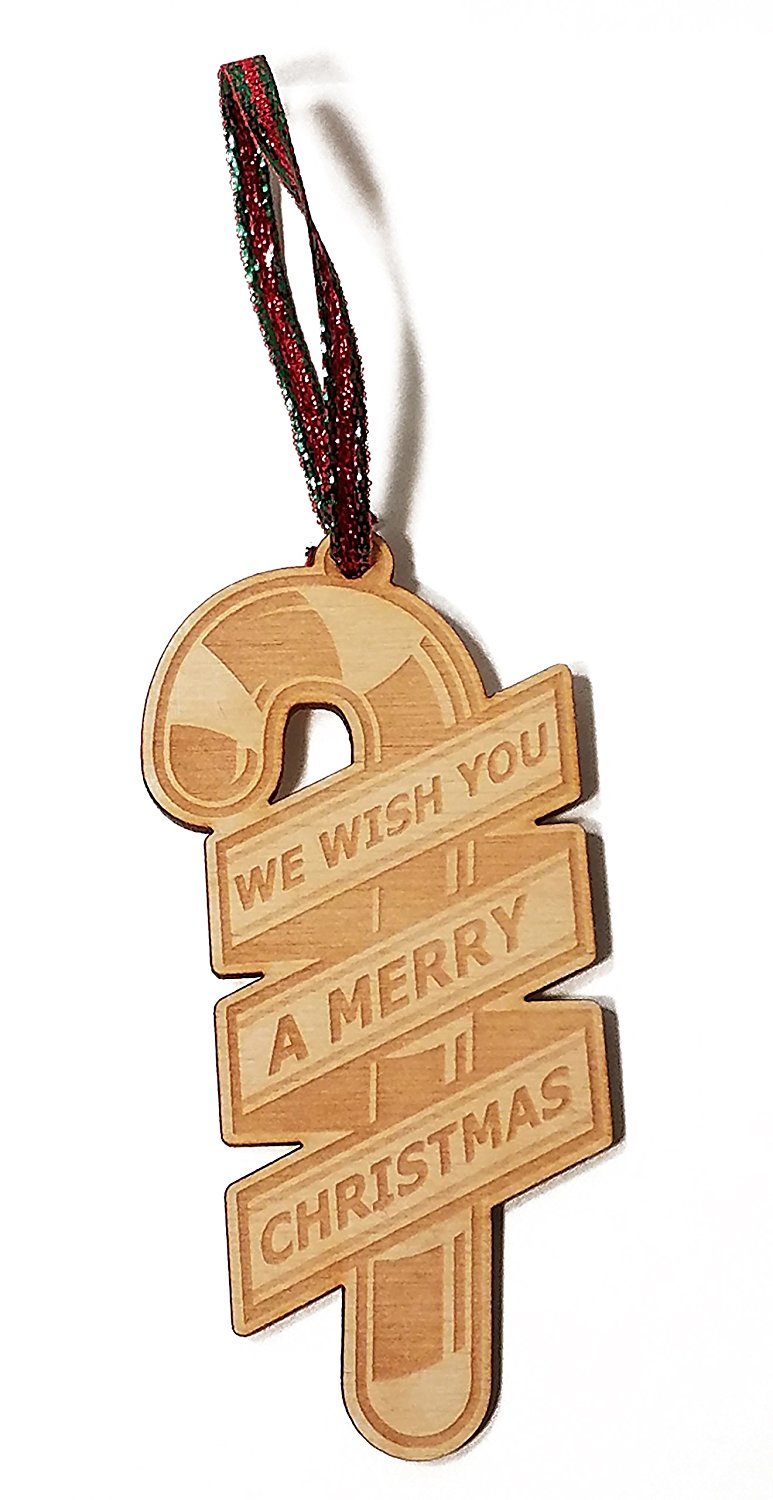 Candy Cane Merry Christmas Laser Engraved Wooden Christmas Tree Ornament Gift Seasonal Decoration