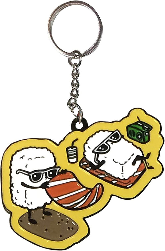 "Summer Sushi" Sunbathing on Beach Enamel Keychain