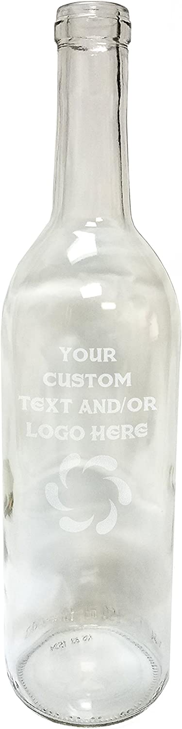 Custom Engraved OR Color Printed 750 ml Glass Wine Bottles - Add Your Text or Logo