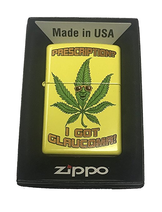 Glaucoma Prescription Weed Leaf with Sunglasses - Lemon Matte Zippo Lighter