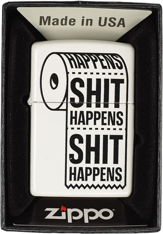 Shit Happens Toilet Paper Roll - White Matte Zippo Lighter