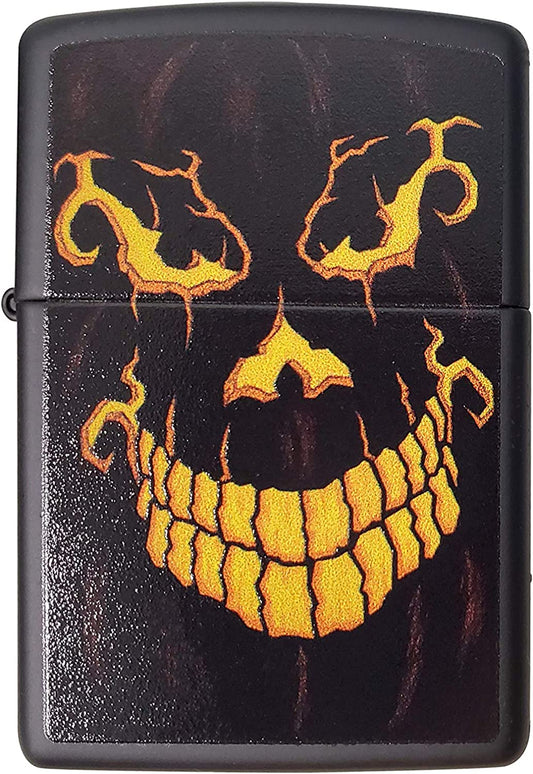 Scary Jack O Lantern Pumpkin Face - Black Matte Zippo Lighter