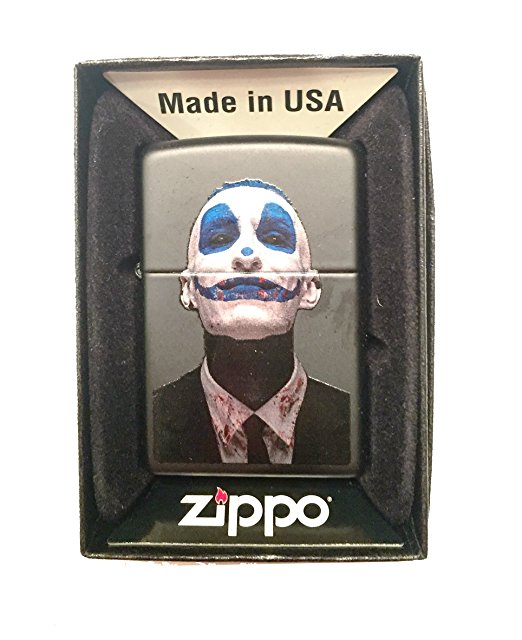Scary Crazy Blue Face Clown with Evil Smile - Black Matte Zippo Lighter