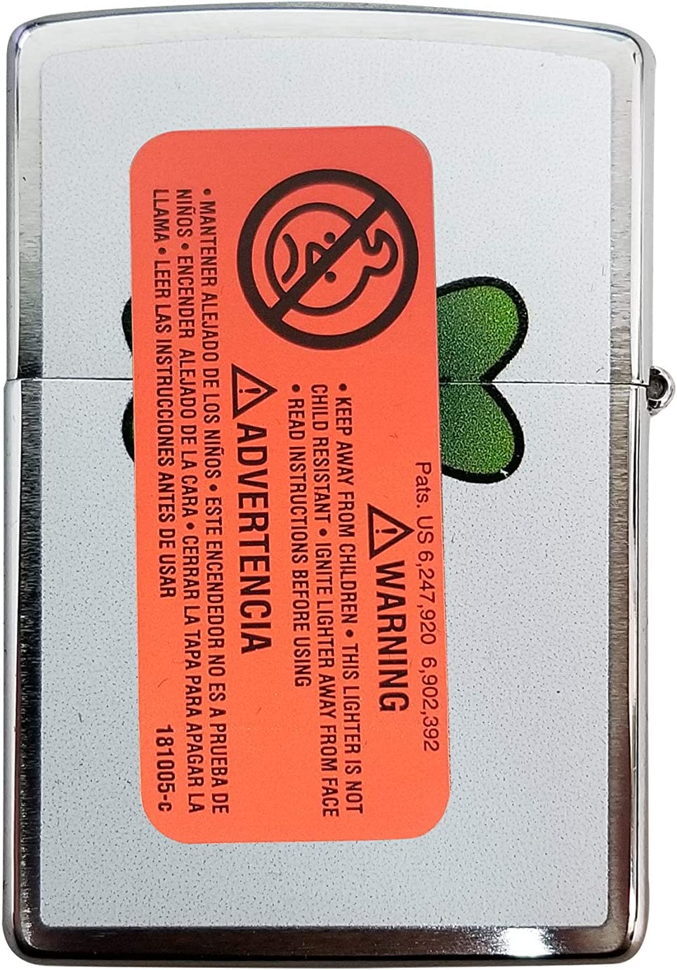 Double Sided Lucky Irish Four Leaf Clover Shamrock - Brushed Chrome Zippo Lighter