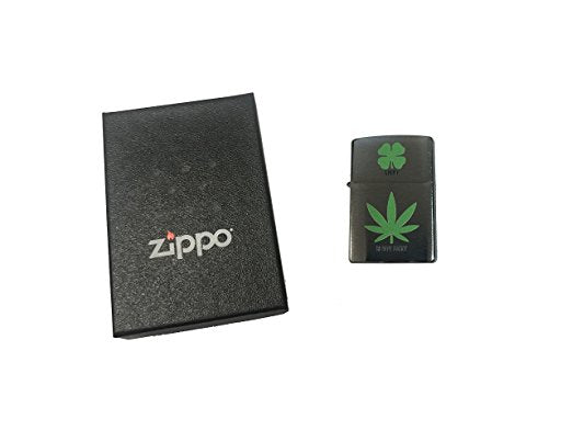 Lucky Really Lucky Clover and Pot Leaf - Brushed Chrome Zippo Lighter