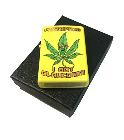 Glaucoma Prescription Weed Leaf with Sunglasses - Lemon Matte Zippo Lighter