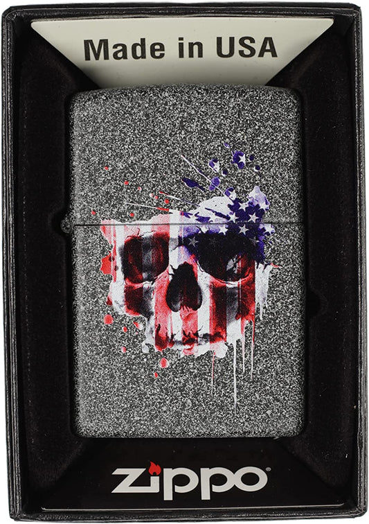 Splatter Skull with Flag - Iron Stone Zippo Lighter