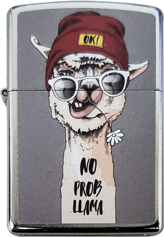 Beanie Wearing No Prob Llama - Street Chrome Zippo Lighter