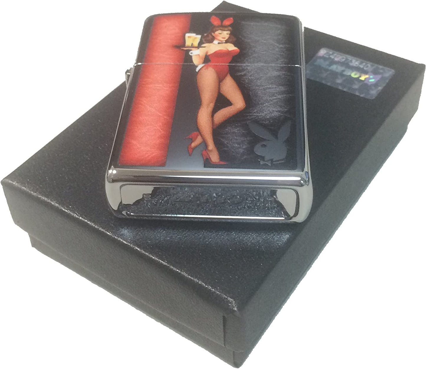 Red Costumed Playboy Cocktail Waitress with Logo - High Polish Chrome Zippo Lighter