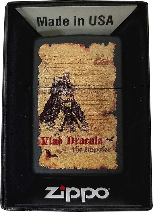 Vlad Dracula the Impaler, Historic Wallachian Ruler - Black Matte Zippo Lighter