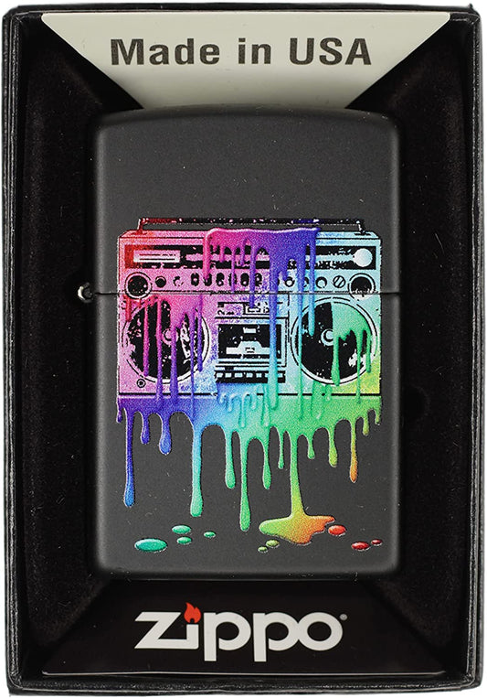 Drippy Colorful Rainbow Boom Box - High Polish Chrome Zippo Lighter