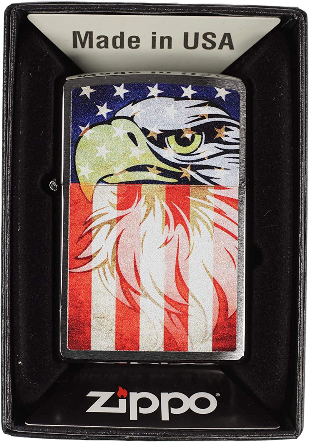 Faded Eagle on Stars and Stripes - Brushed Chrome Zippo Lighter