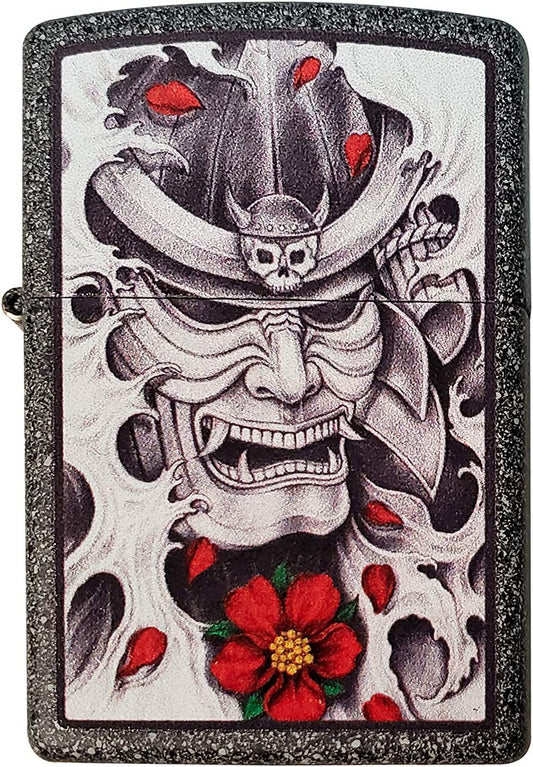 Red Flower Samurai Oni - Iron Stone Zippo Lighter