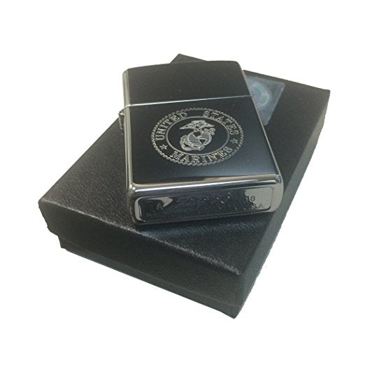 United States Marines Anchor, Earth, and Eagle Seal - Engraved High Polish Chrome Zippo Lighter