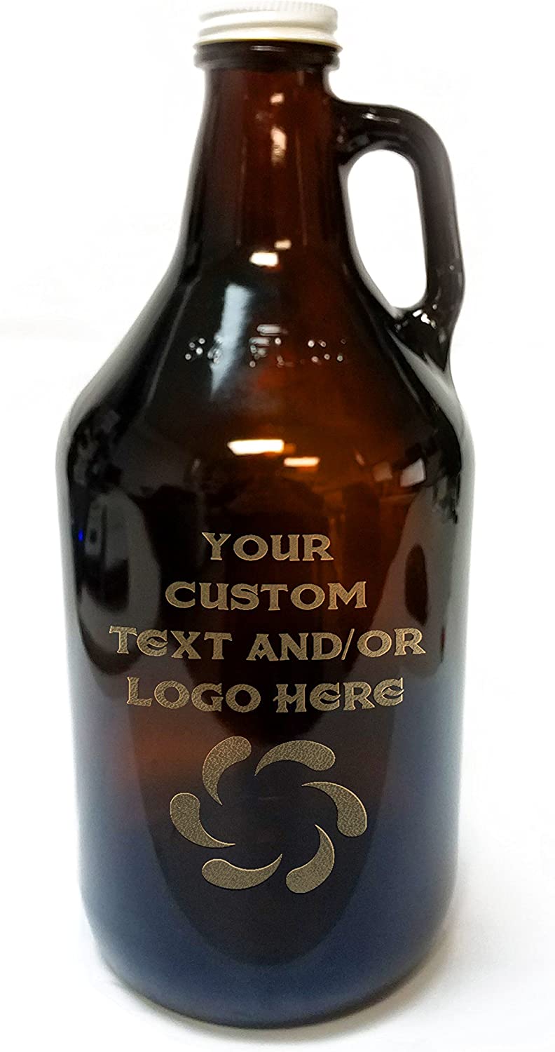 Custom Engraved 64oz Amber Glass Growler - Add Your Text, Logo, Photo