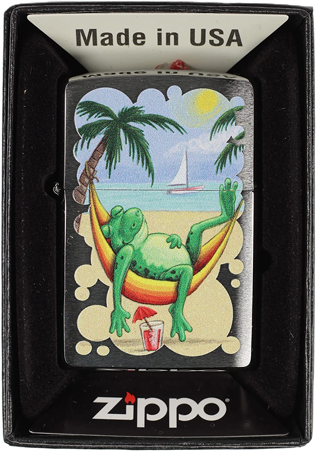 Frog Laying in the Sun at the Beach - Brushed Chrome Zippo Lighter