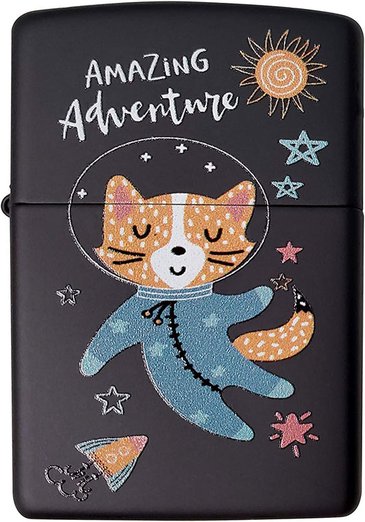 Space Fox's Amazing Adventure in Space - Black Matte Zippo Lighter