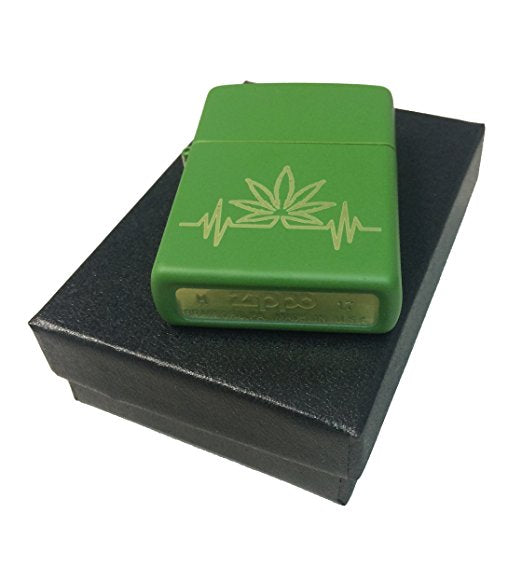Leaf Heart Beat Design - Engraved Moss Green Matte Zippo Lighter