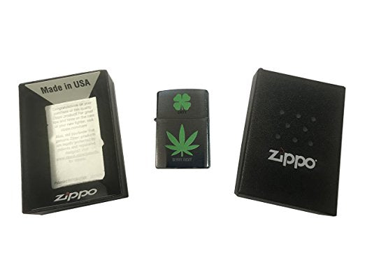 Lucky Really Lucky Clover and Pot Leaf - Brushed Chrome Zippo Lighter