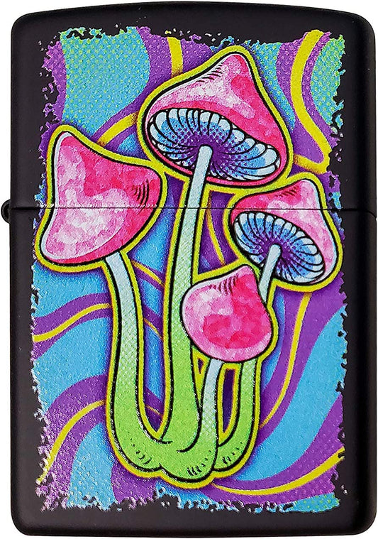 Trippy Psychedelic Pop Art Mushroom - Black Matte Zippo Lighter