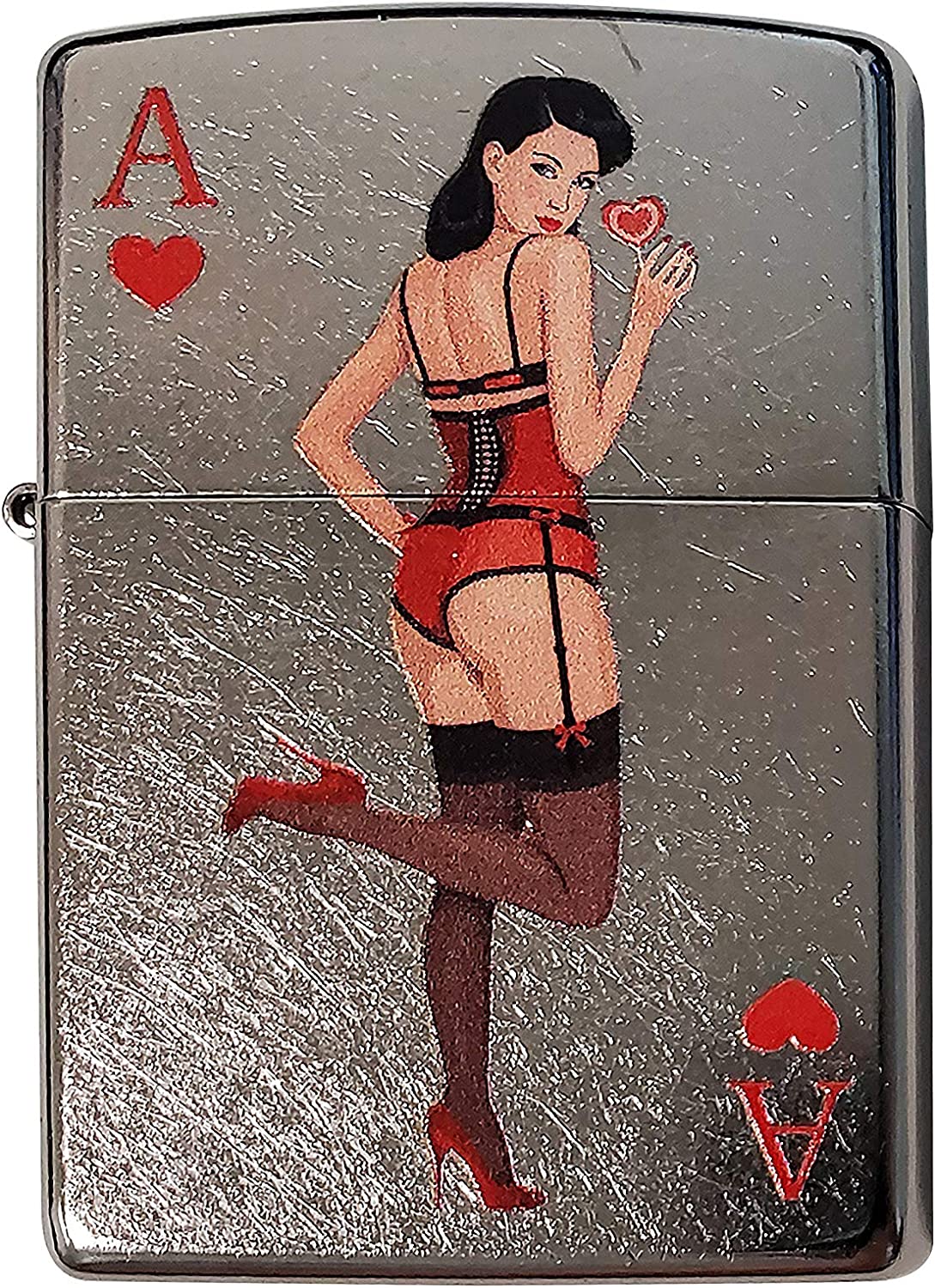 Ace of Hearts Woman Playing Card - Street Chrome Zippo Lighter