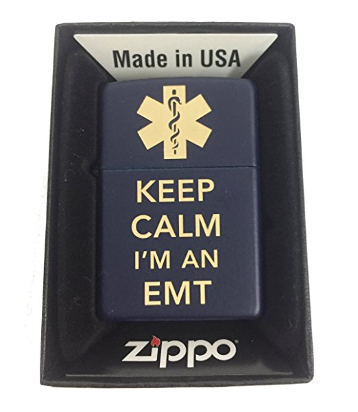 Keep Calm I'm an EMT Shield Symbol Logo - Engraved Navy Matte Zippo Lighter