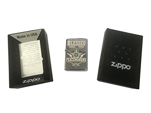 "Blessed Are The Peacemakers" Vintage Sheriff Police Star and Guns - Engraved High Polish Chrome Zippo Lighter