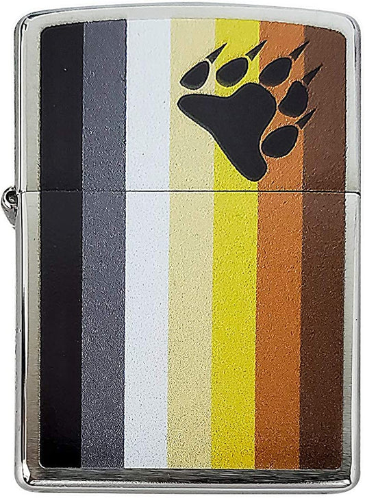 Bear Gay LGBTQ Pride Flag with Paw - Brushed Chrome Zippo Lighter