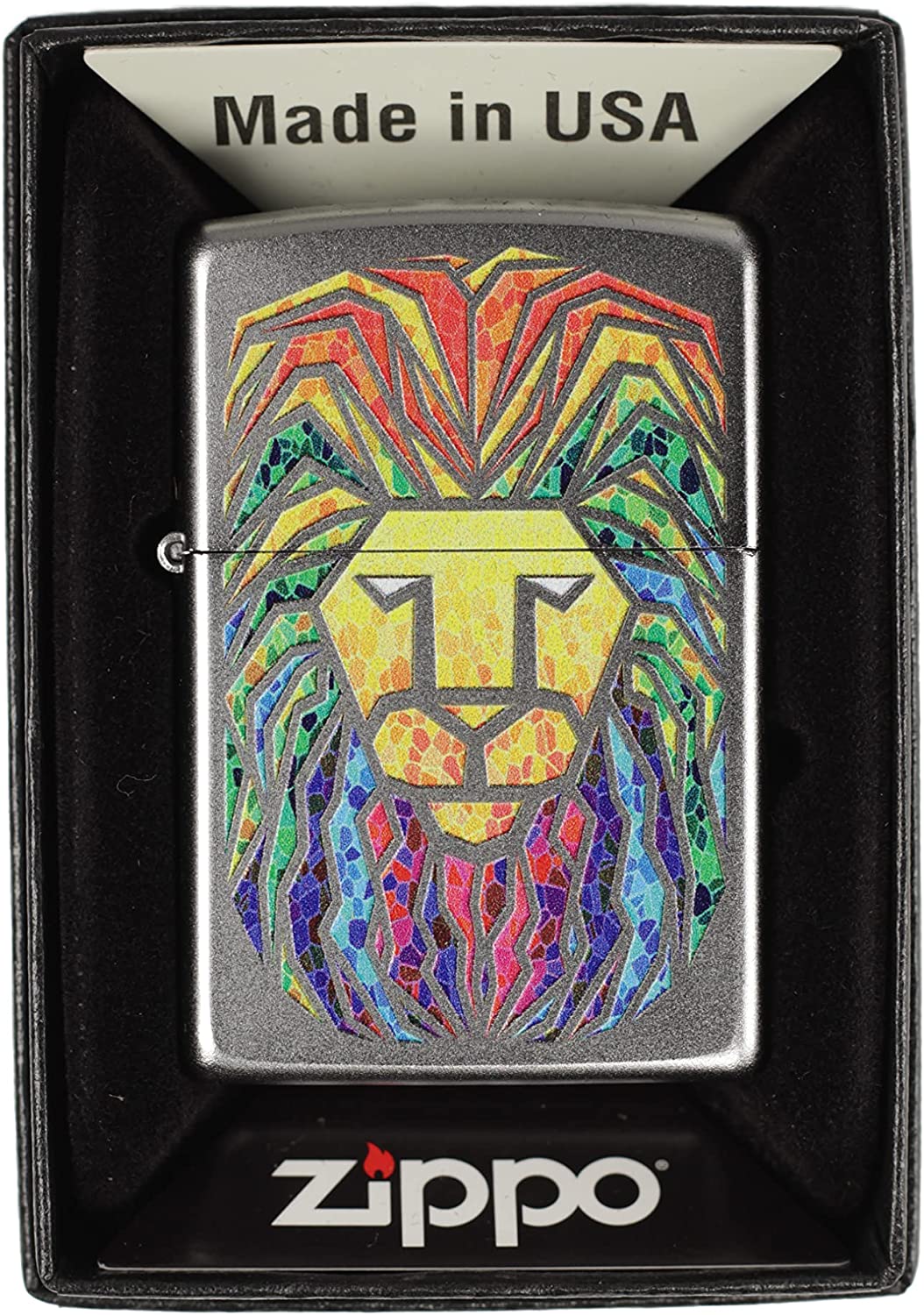 Mosaic Lion - Satin Chrome Zippo Lighter