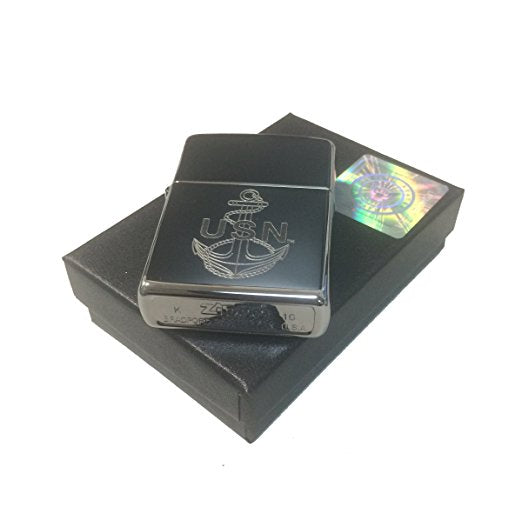 U.S. Navy Anchor Logo - Engraved High Polish Chrome Zippo Lighter