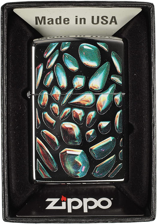 Teal Gems Scales Design - High Polish Chrome Zippo Lighter