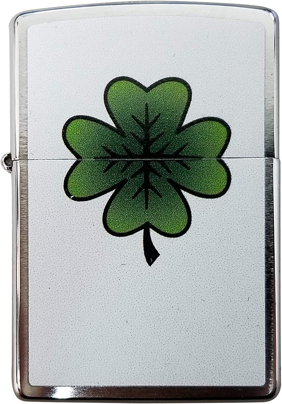 Double Sided Lucky Irish Four Leaf Clover Shamrock - Brushed Chrome Zippo Lighter