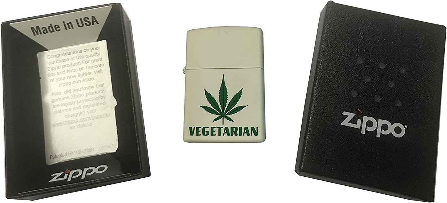 Vegetarian Pot Leaf - Cream Matte Zippo Lighter