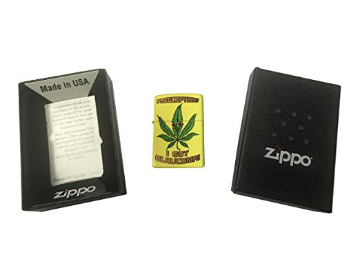 Glaucoma Prescription Weed Leaf with Sunglasses - Lemon Matte Zippo Lighter
