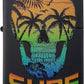 Cool Summer Palm Tree Surf Skull - Black Matte Zippo Lighter