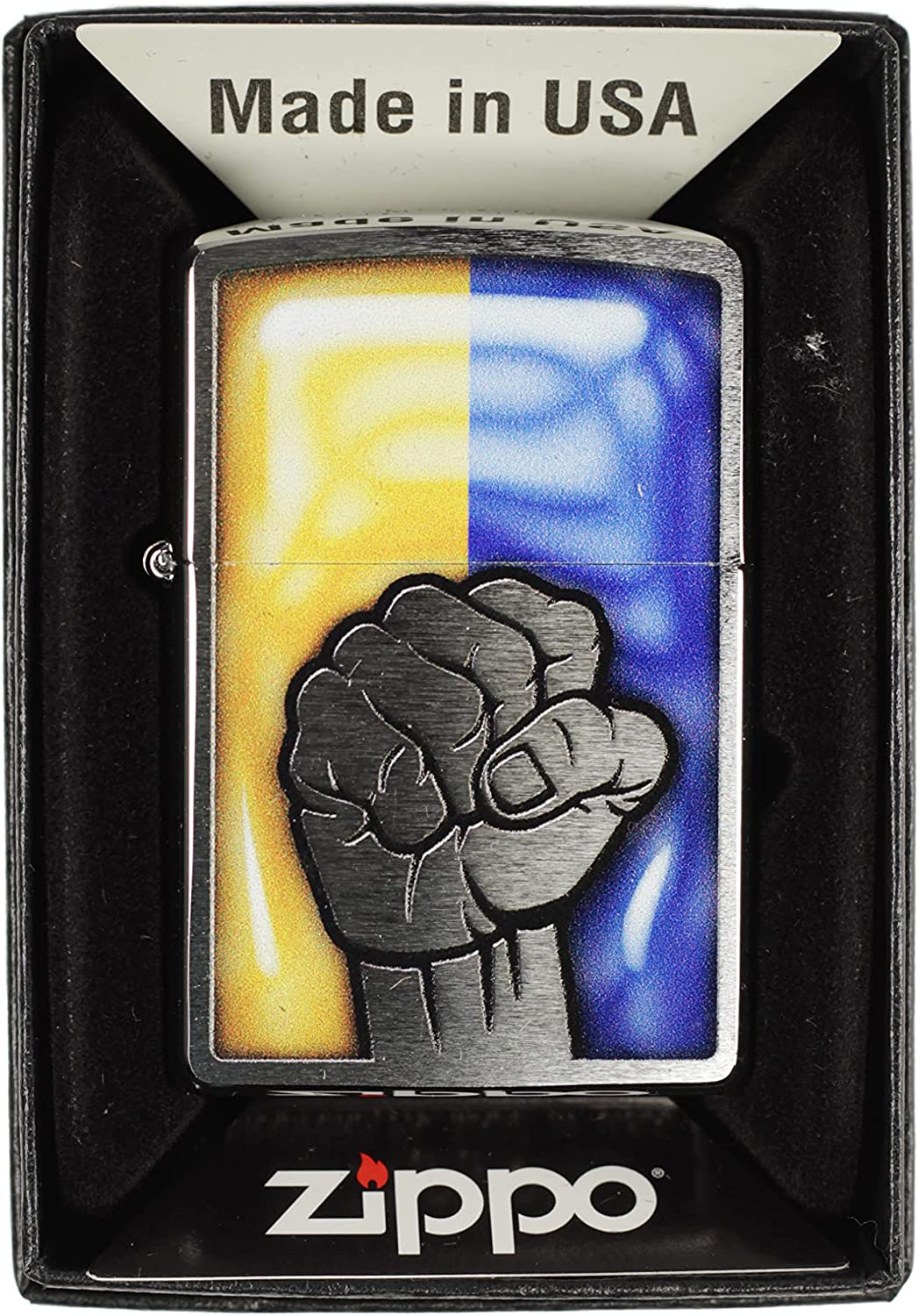 Raised First and Ukraine Flag - Brushed Chrome Zippo Lighter