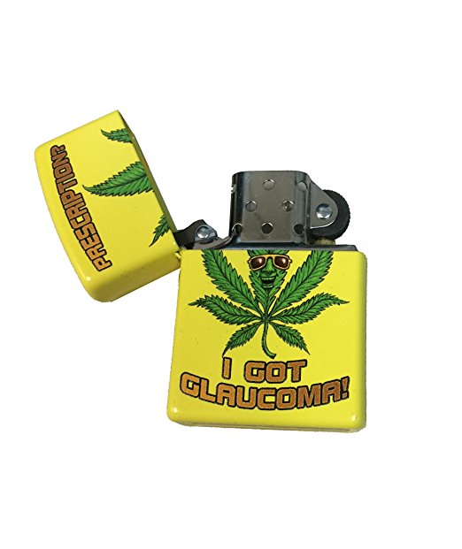 Glaucoma Prescription Weed Leaf with Sunglasses - Lemon Matte Zippo Lighter