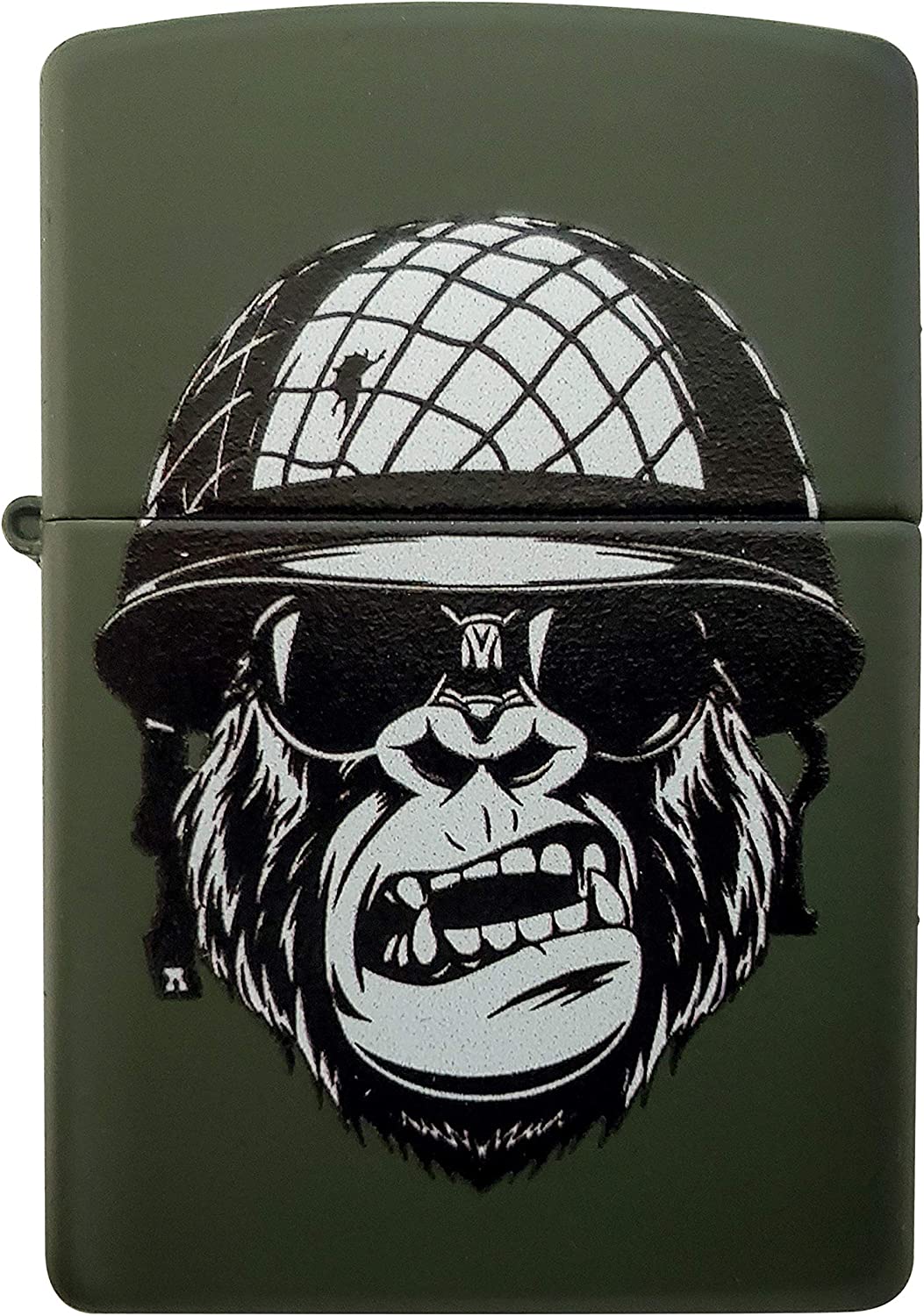 Gorilla Soldier with Army Helmet - Green Matte Zippo Lighter