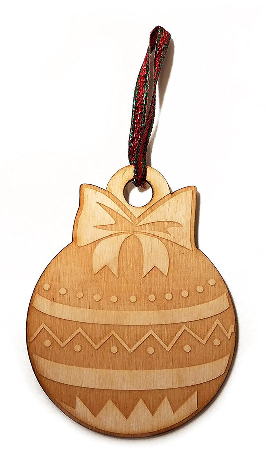 Bulb with Bow Bauble Laser Engraved Wooden Christmas Tree Ornament Gift Seasonal Decoration