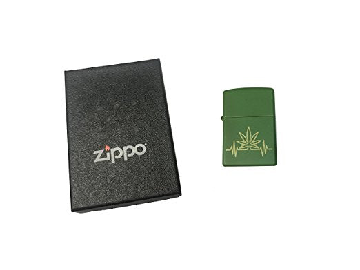 Leaf Heart Beat Design - Engraved Moss Green Matte Zippo Lighter