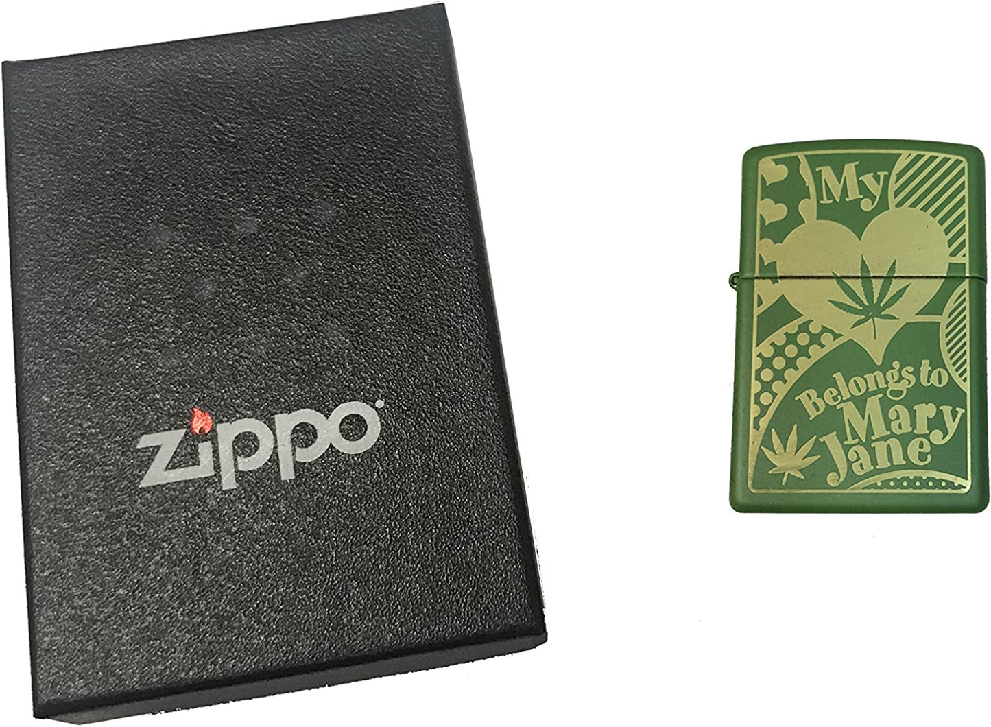 My Heart is with Mary Jane - Engraved Moss Green Matte Zippo Lighter