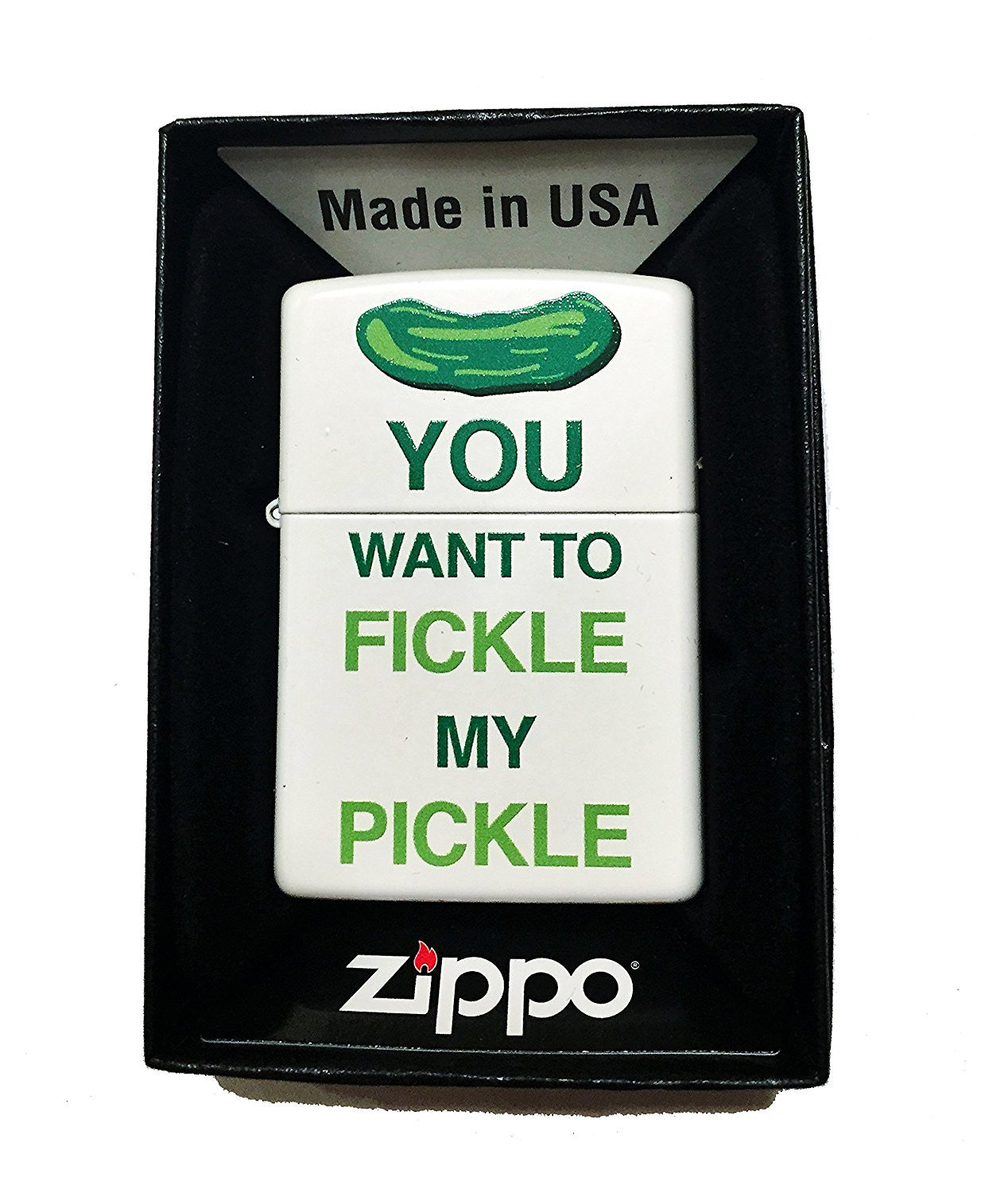 "You Want to Fickle My Pickle" Funny Saying - White Matte Zippo Lighter