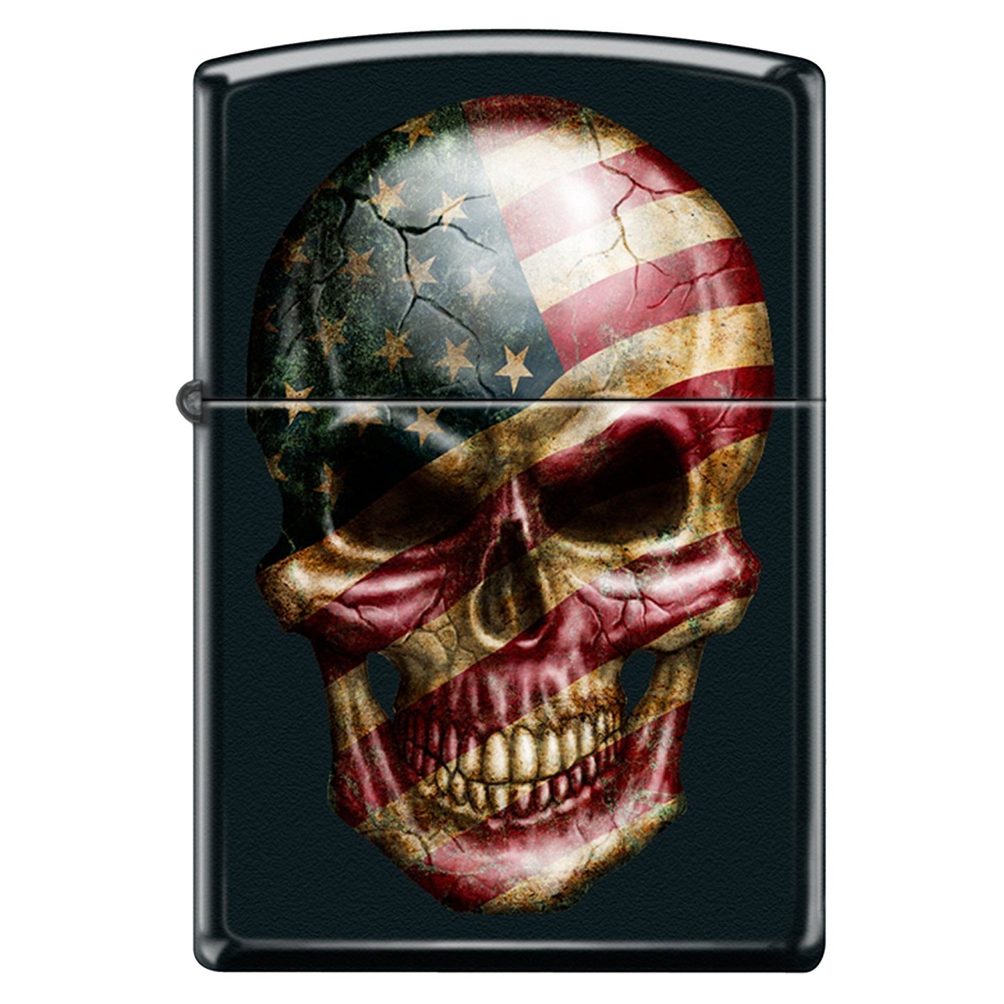 American Flag on Skull - Black Matte Zippo Lighter