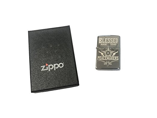 "Blessed Are The Peacemakers" Vintage Sheriff Police Star and Guns - Engraved High Polish Chrome Zippo Lighter