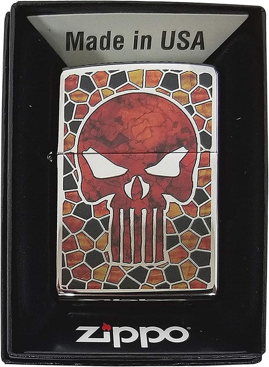 Skull Mosaic Design - Fusion High Polish Chrome Zippo Lighter
