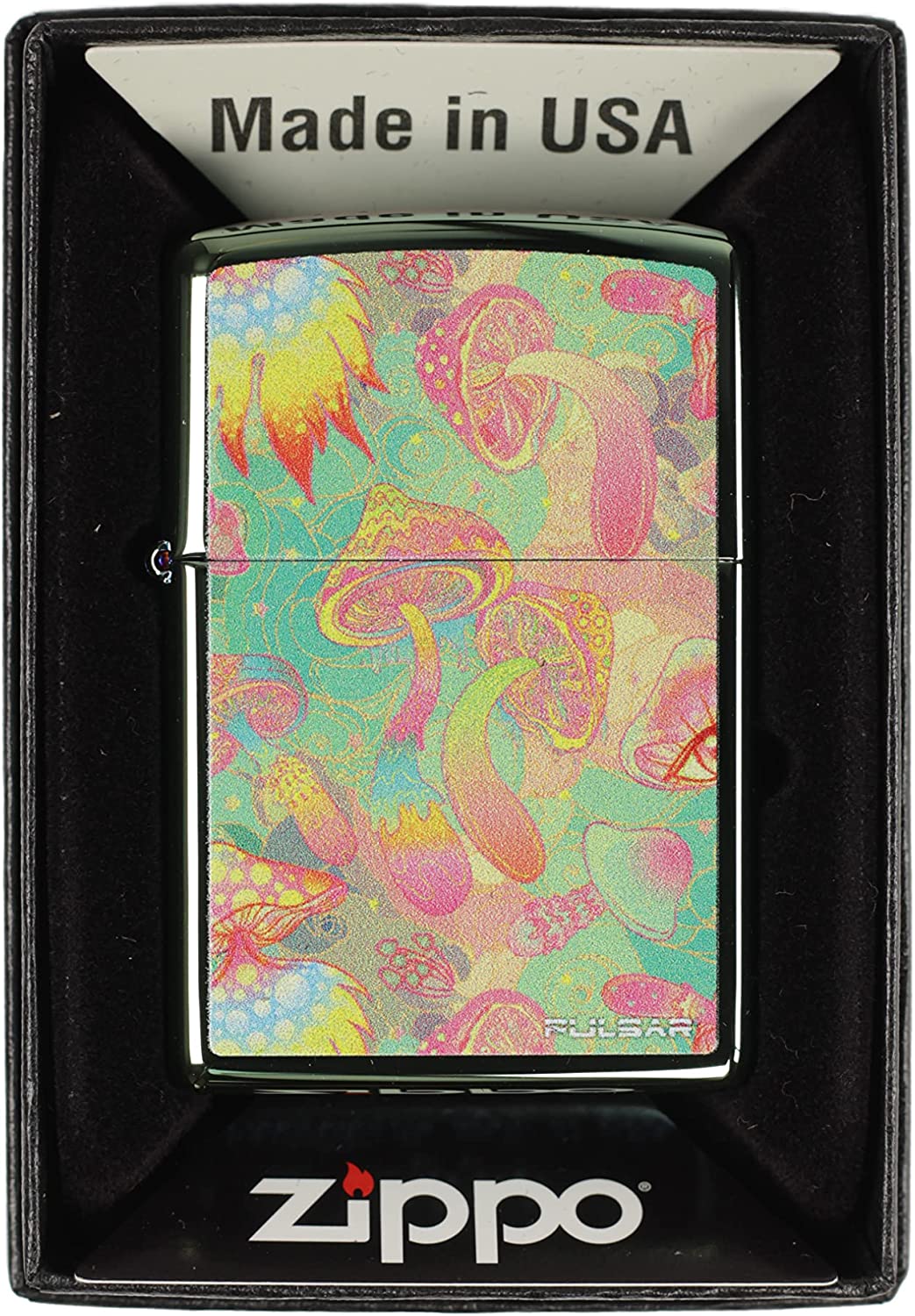 Colorful Psychedelic Watchful Shrooms - High Polish Teal Zippo Lighter