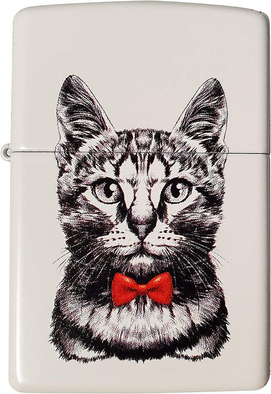 Cool Bow Tie Black and White Cat Design - White Matte Zippo Lighter